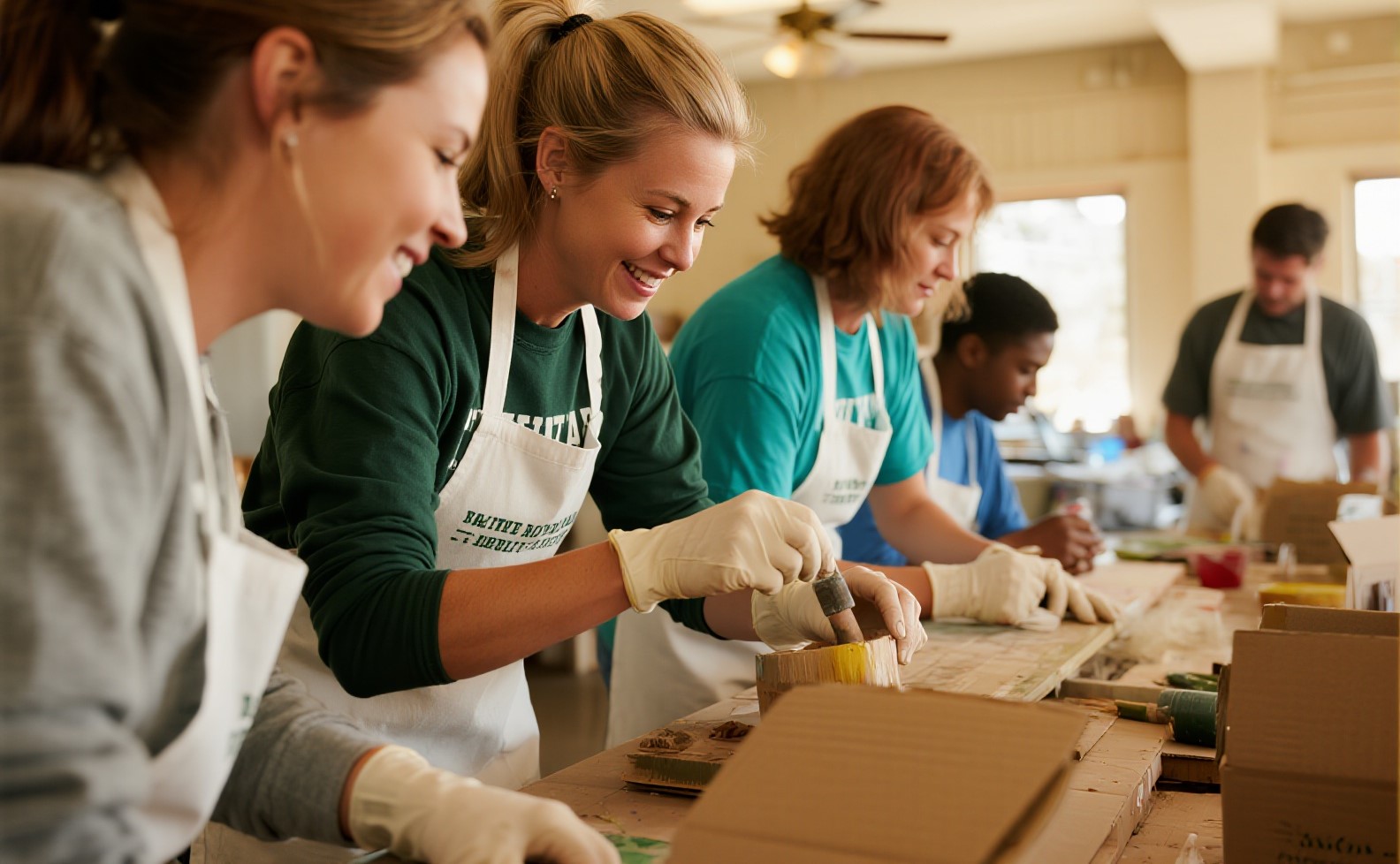 Volunteers working together